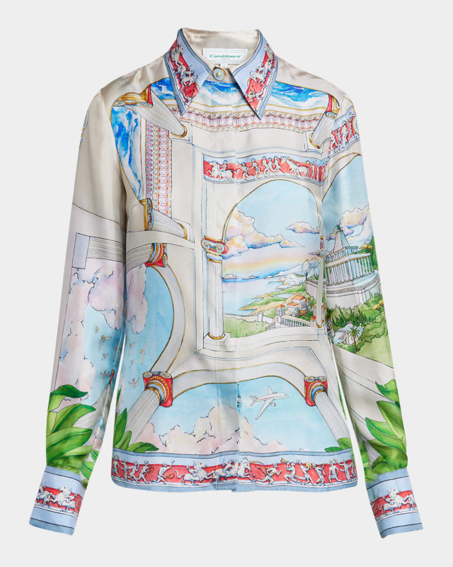 Long-Sleeve Silk Button-Down Shirt